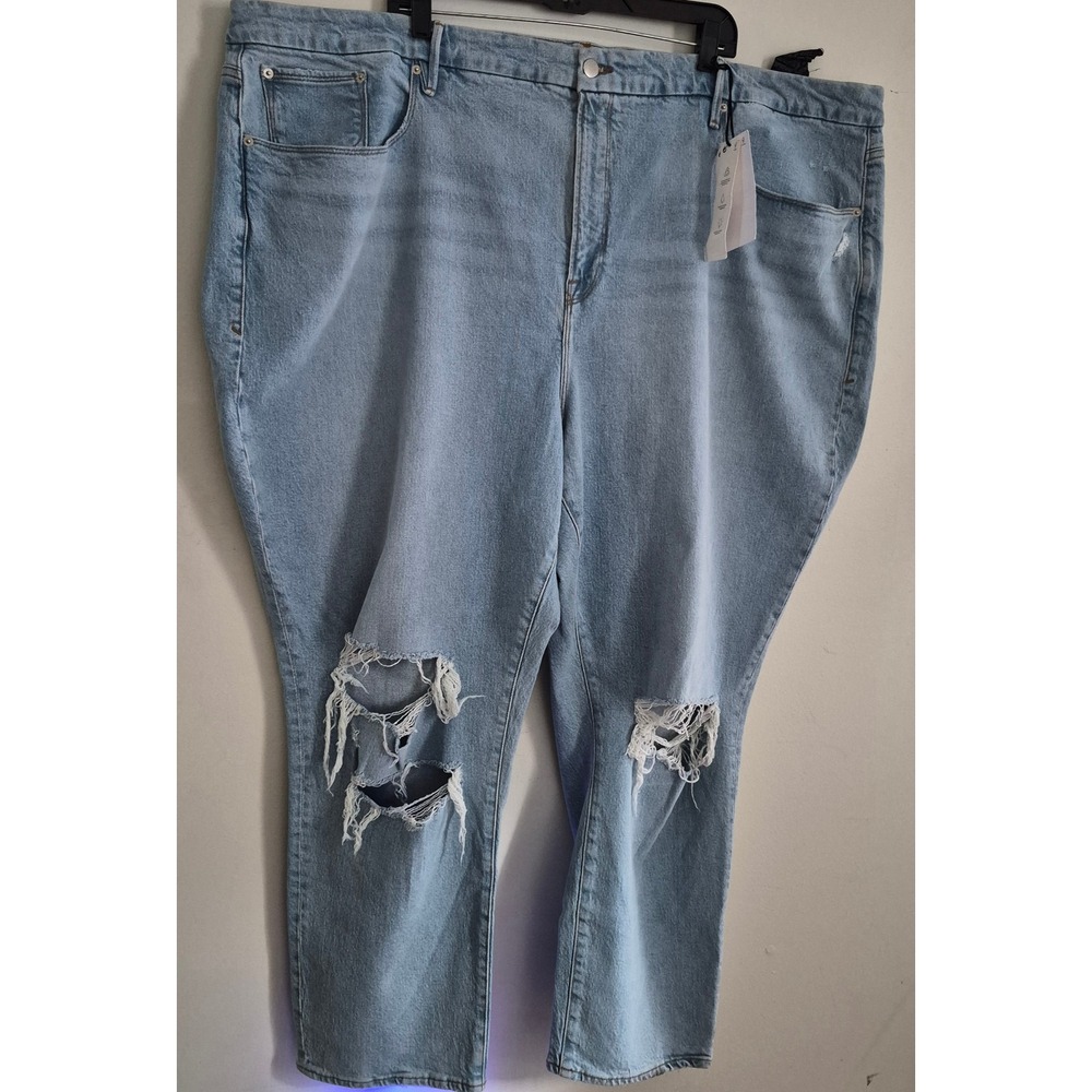 Good American x Zara Classic‎ Slim High Rise Distressed Jeans Light Blue 30/52